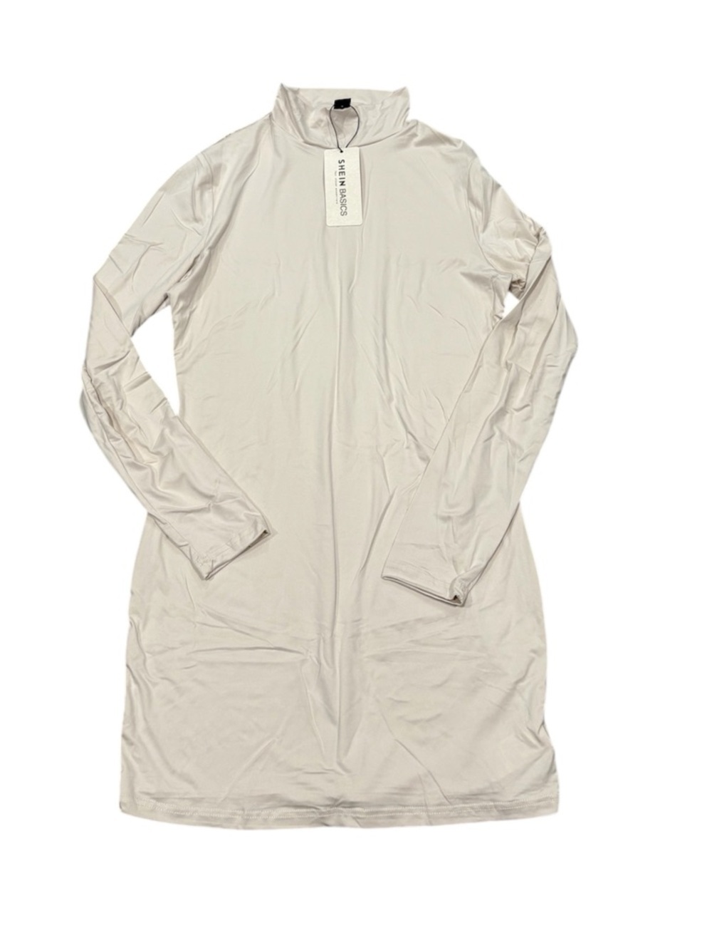 408. Shein Basics Cream Women’s Long Sleeve Mock Neck Dress Size L